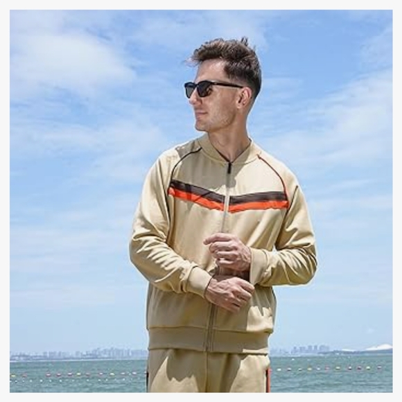 Jian Wang Tracksuit Long Sleeve Jogging Suit 2 Piece Size 2XL Tan - Picture 4 of 12